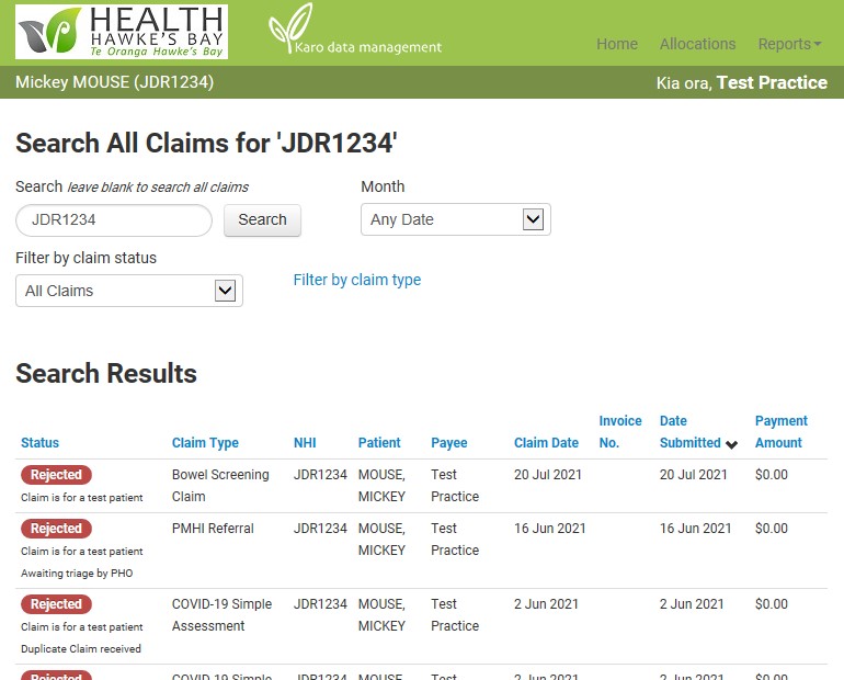 showing the claim status report